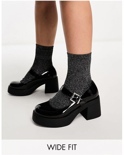 ASOS Sebastian - chaussures larges style babies chunky à talon - verni - Noir