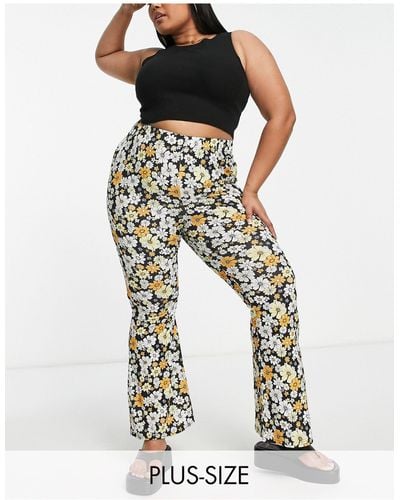 Yours Retro Floral Flared Pants - White