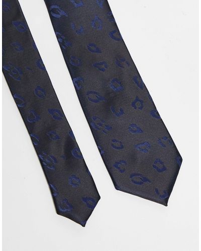 ASOS Corbata negra estrecha con diseño animal - Azul