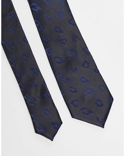 ASOS Cravatta sottile animalier jacquard - Blu
