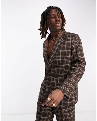 Viggo Thierry Check Suit Jacket - Brown
