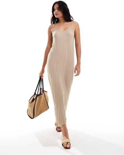 Vero Moda Plisse Jersey Maxi Dress With Asymmetric Hem - White