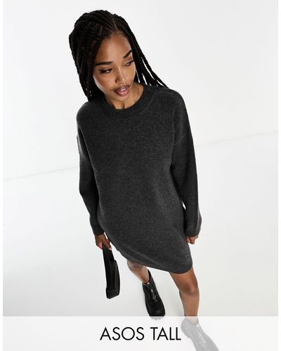 ASOS Asos Design Tall Knitted Sweater Mini Dress With Crew Neck - Black