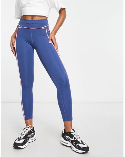 Nike Pro membership - legging 7/8 à taille mi-haute en tissu dri-fit - Bleu