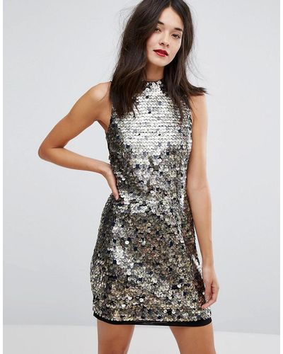 French Connection Moon Rock Sleeveless Sequin Dress - Metallic