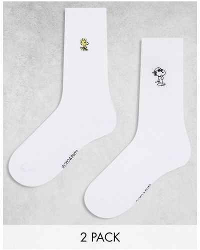 ASOS 2 Pack Snoopy Embroidery Socks - White