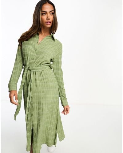 Miss Selfridge Textured Belted Maxi Shirt Dress - Green