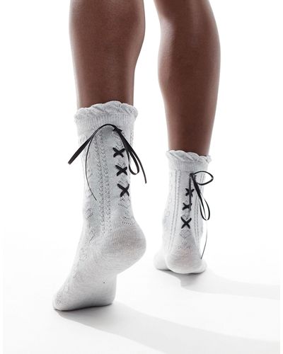 Reclaimed (vintage) Pointelle Socks With Bows - White