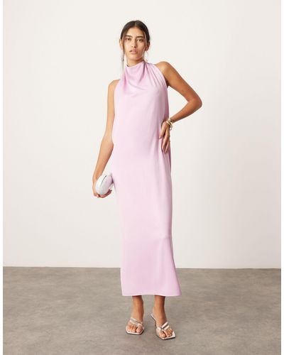ASOS Halterneck Midi Dress With Drape Detail - Pink