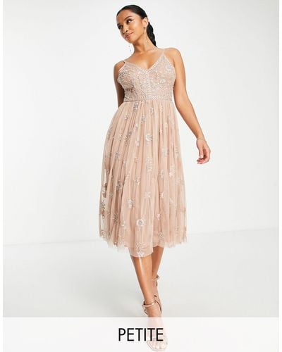 Beauut Petite Bridesmaid Delicate Embellished Midi Dress With Tulle Skirt - Natural