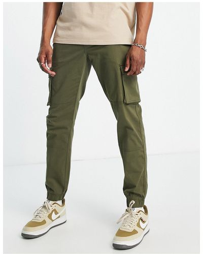 Only & Sons Pantaloni cargo slim con elastico sul fondo color kaki - Verde
