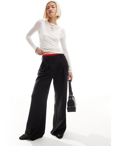 Collusion Relaxed Wide Leg Tailored Trousers - White
