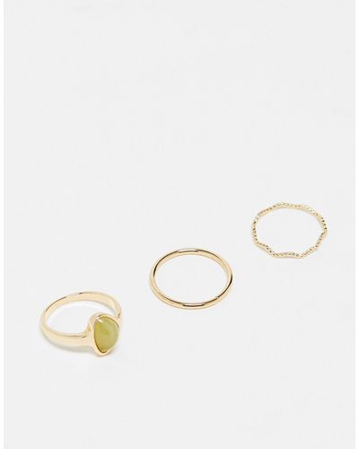 ASOS Confezione da 3 anelli ondulati dorati con pietra verde - Neutro