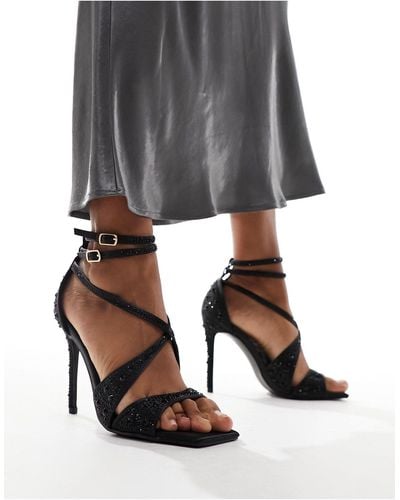 Public Desire Exclusive Moana Embellished High Heeled Sandals - Black