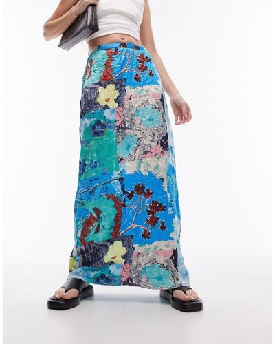 TOPSHOP Resort Print Maxi Skirt - Blue