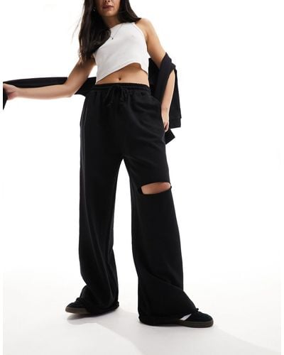 ASOS Wide Leg Trackies With Ripped Knee - Black