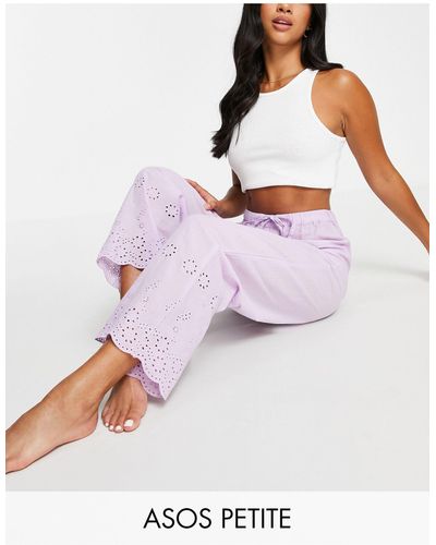 ASOS Asos Design Petite Mix & Match Broderie Pajama Trouser - Purple