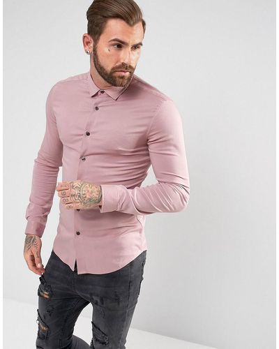 ASOS Asos Skinny Viscose Shirt In Dusty Rose - Pink