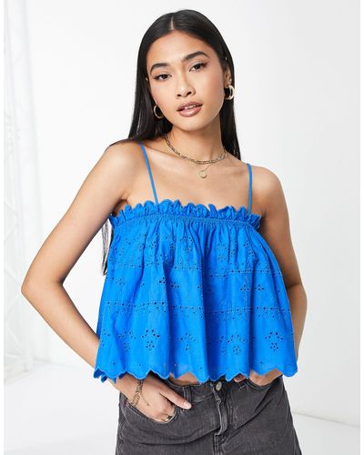 TOPSHOP Broderie Cami - Blue
