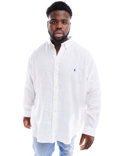 Polo Ralph Lauren Big & Tall Icon Logo Linen Shirt Classic Oversized Fit - White