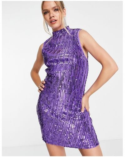 ASOS High Neck Embellished Mini Dress - Purple