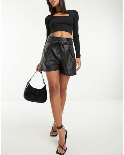 Muubaa Donan Paper-bag Waist Leather Shorts - Black