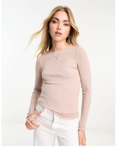New Look Lettuce Edge Long Sleeve Top - Natural
