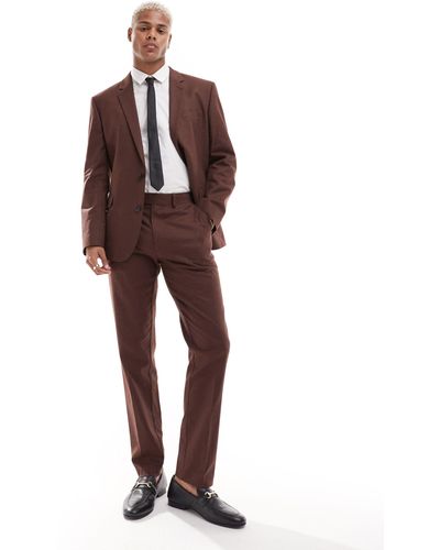 ASOS Slim With Linen Suit Trouser - Red