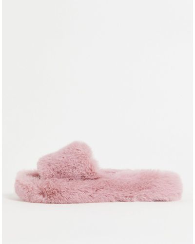 NA-KD Faux Fur Slippers - Pink