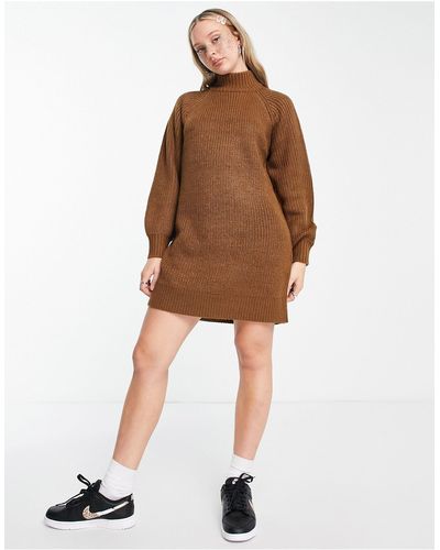 Noisy May High Neck Knitted Mini Jumper Dress - Brown