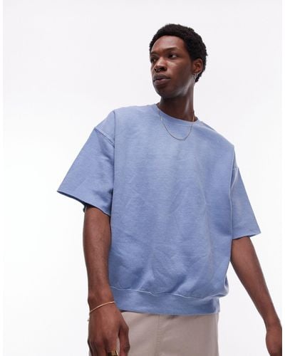 TOPMAN Vintage Wash Short Sleeve Sweatshirt - Blue