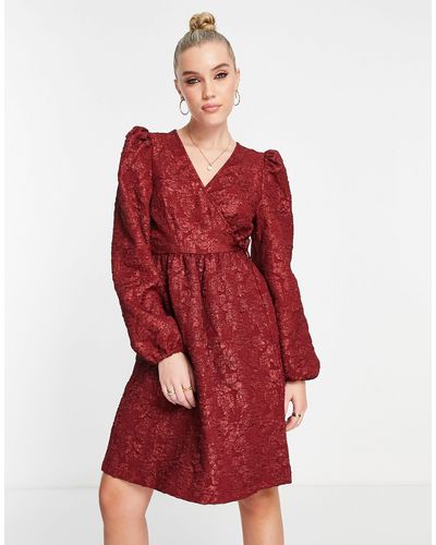 Monki Floral Jacquard Wrap Mini Dress - Red