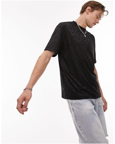 TOPMAN Oversized Fit T-shirt With Animal Jacquared - Black