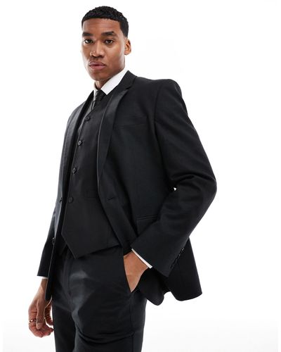ASOS Slim Linen Mix Suit Jacket - Black