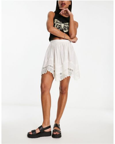 Reclaimed (vintage) Asymmetric Hem Mini Skirt With Lace Trims - White