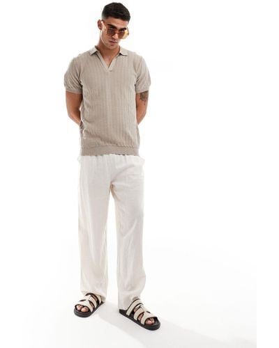 New Look Short Sleeve Textured Stripe Polo Shirt - White