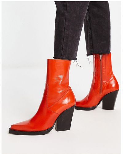 ASOS Eclipse Premium Leather Western Sock Boots - Red