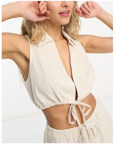 4th & Reckless Jace Tie Front Beach Top Co-ord - Natural