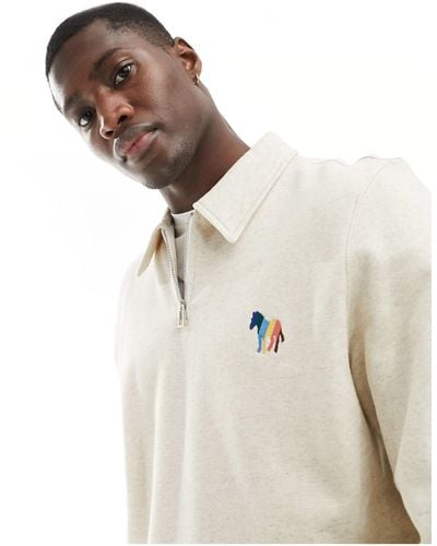 PS by Paul Smith Paul Smith Half Zip Collared Sweatshirt With Zebra Logo - Natural