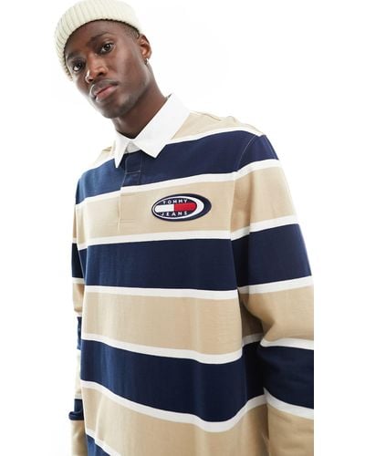 Tommy Hilfiger Camisa color arena a rayas estilo rugby archive - Azul