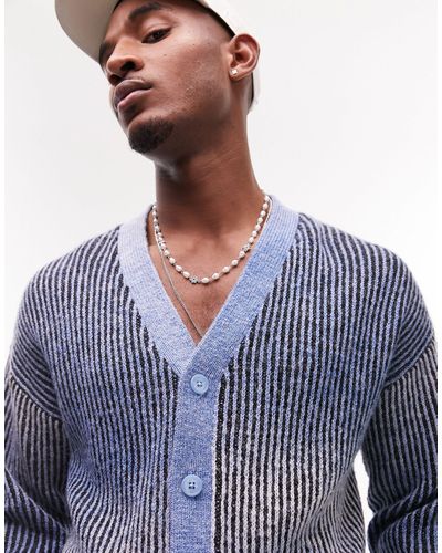 TOPMAN Oversized Co-ord Knitted Cardigan With Ombre Rib - Blue