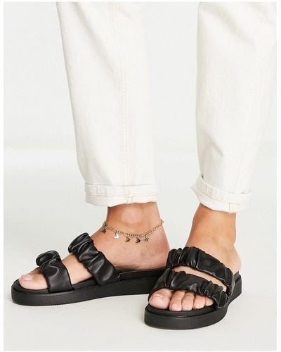 New Look Faux Leather Double Strap Sliders - Black