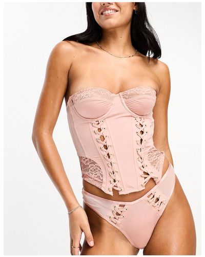 We Are We Wear Vintage Style Lace Up Corset - Pink