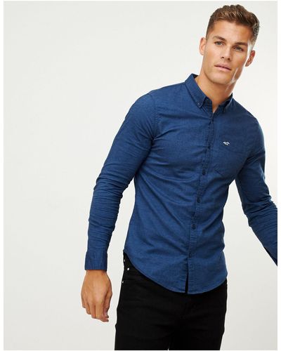 Hollister Muscle Fit Icon Logo Oxford Shirt - Blue