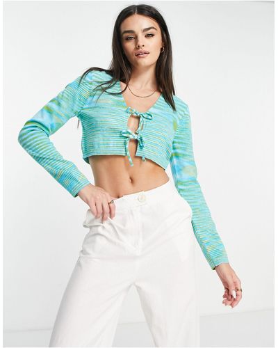 NA-KD X Miss Lisibell Tie Front Long Sleeve Top - Blue