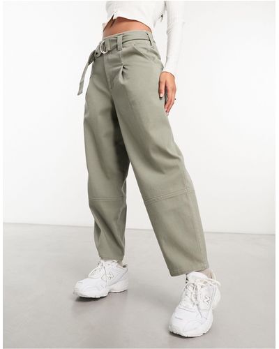 ASOS Pantaloni a vita alta color oliva con cintura - Grigio