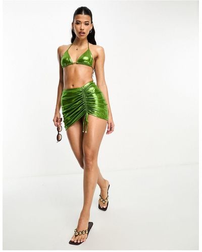 South Beach Ruched Mini Swim Skirt - Green