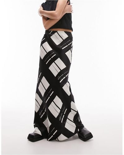 TOPSHOP Satin Bias Skirt With Printed Check - Black