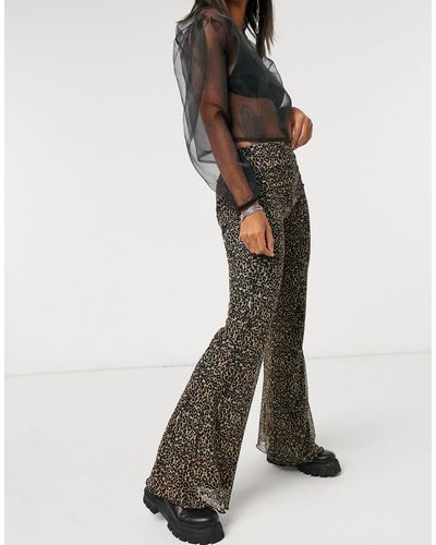 Bershka Leopard Print Jersey Flare Pants - Brown