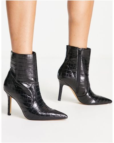 London Rebel Pointed Stiletto Ankle Boots - Black